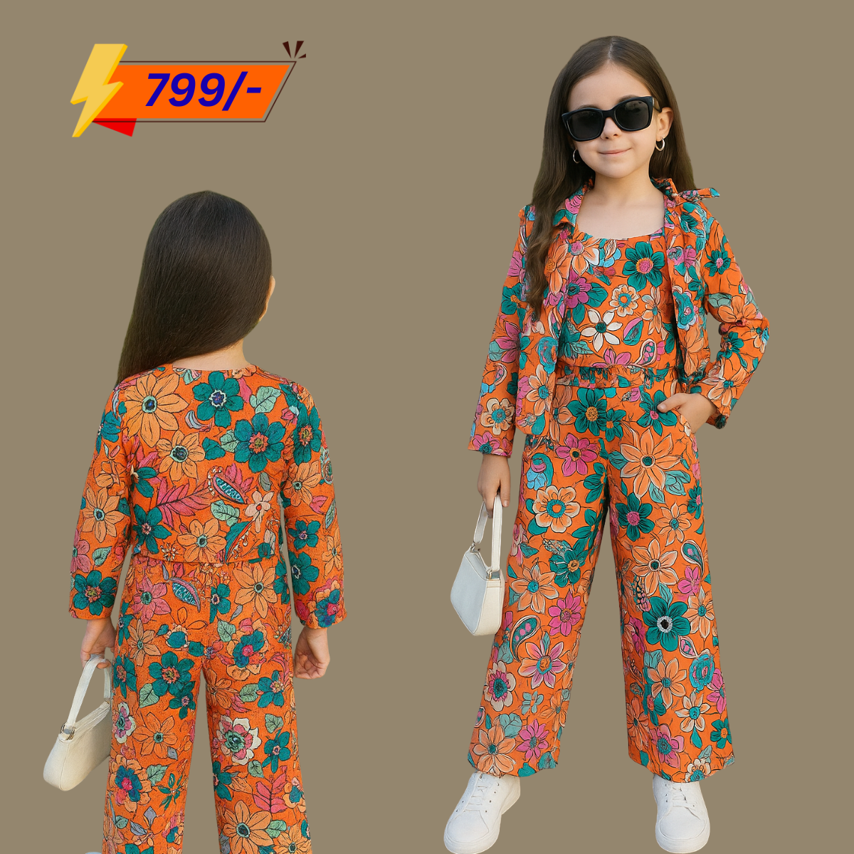 Stylish Three Pis Co-Ord Set For Girls